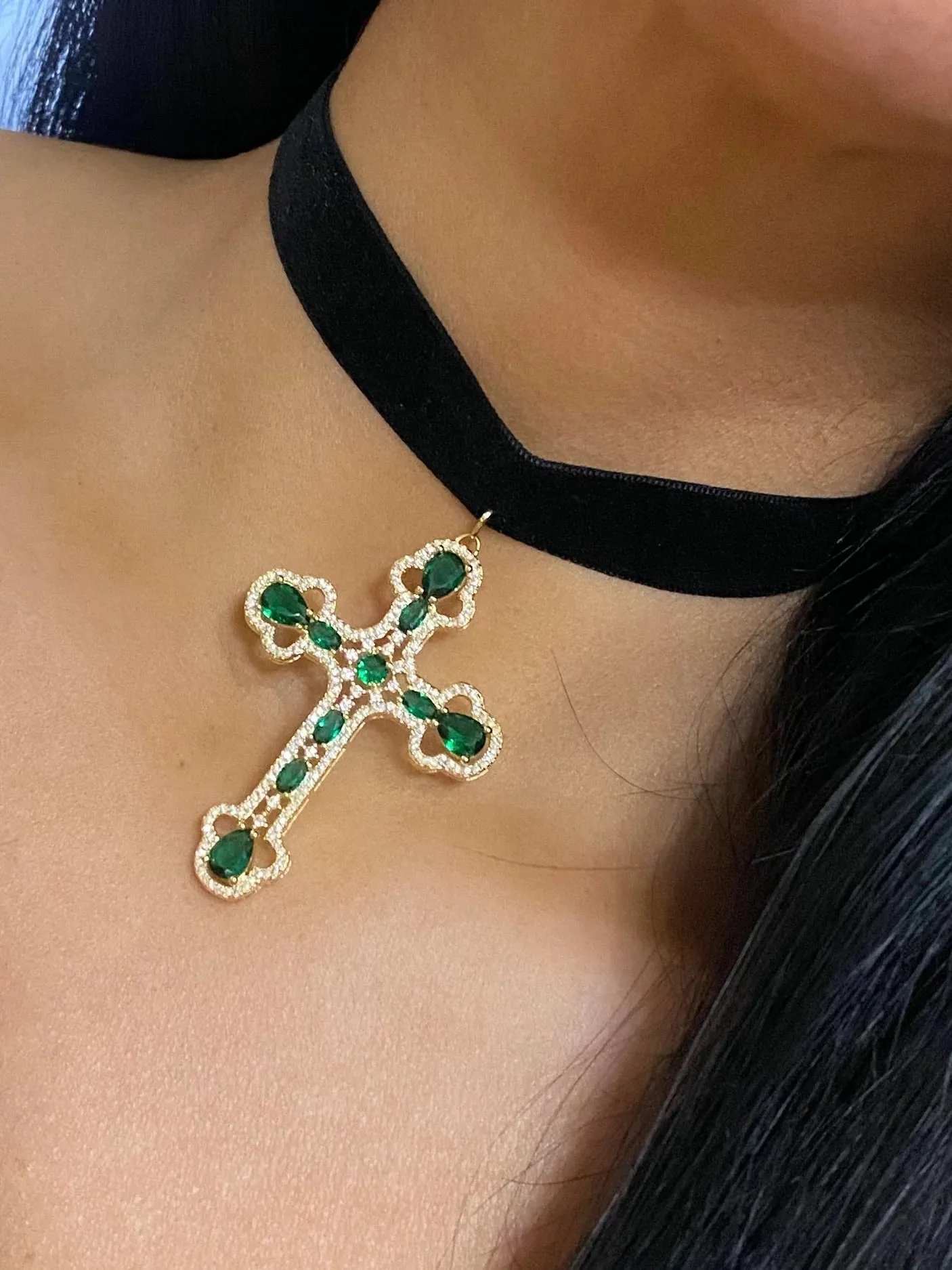 Velvet Ornate Cross Choker