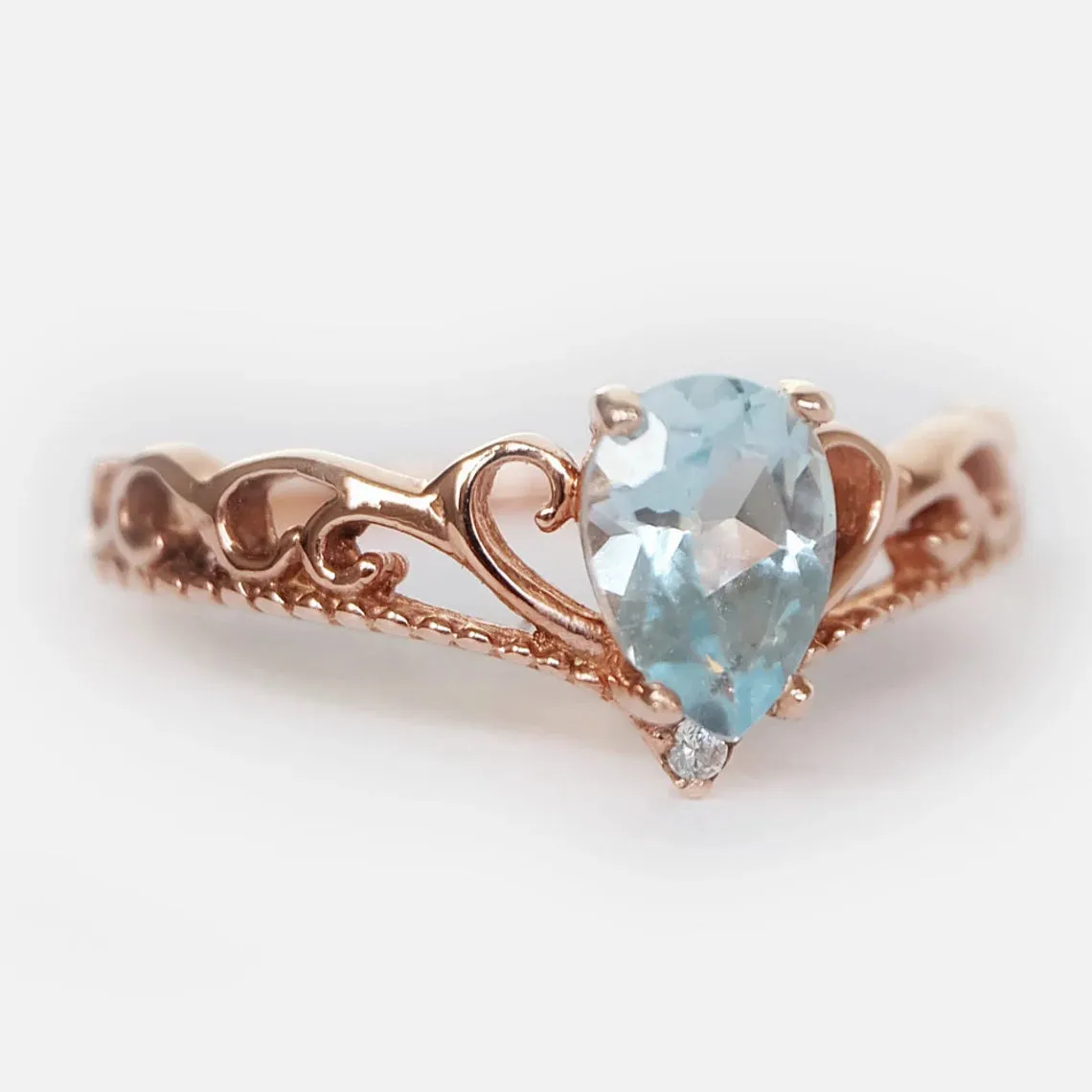 Vintage Crown Ring - Swiss Blue Topaz Engagement Ring - 14k Rose Gold Vermeil Ring