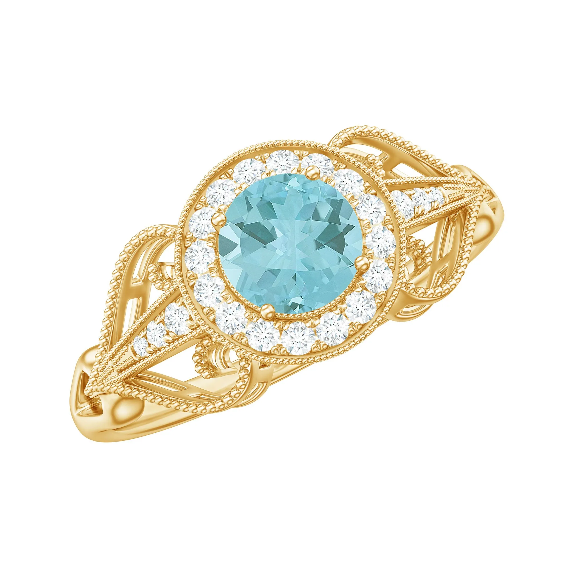 Vintage Inspired Real Sky Blue Topaz and Diamond Engagement Ring