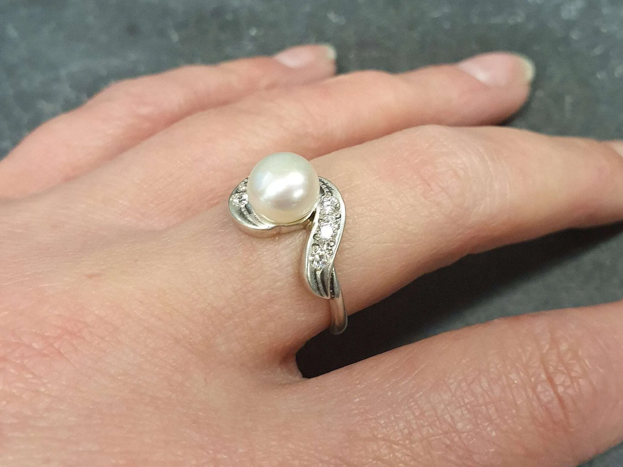 Vintage Pearl Ring - Genuine Pearl Ring - Pearl Silver Ring