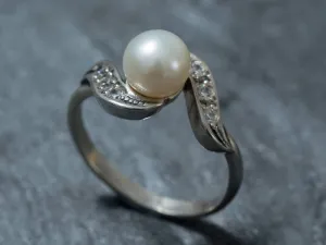 Vintage Pearl Ring - Genuine Pearl Ring - Pearl Silver Ring