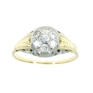 White & Yellow Gold Filigree Diamond Cluster Ring