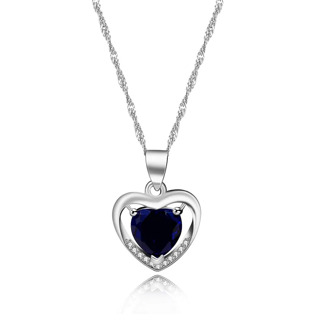 White Gold Plated Green CZ Double Heart Pendant Necklace