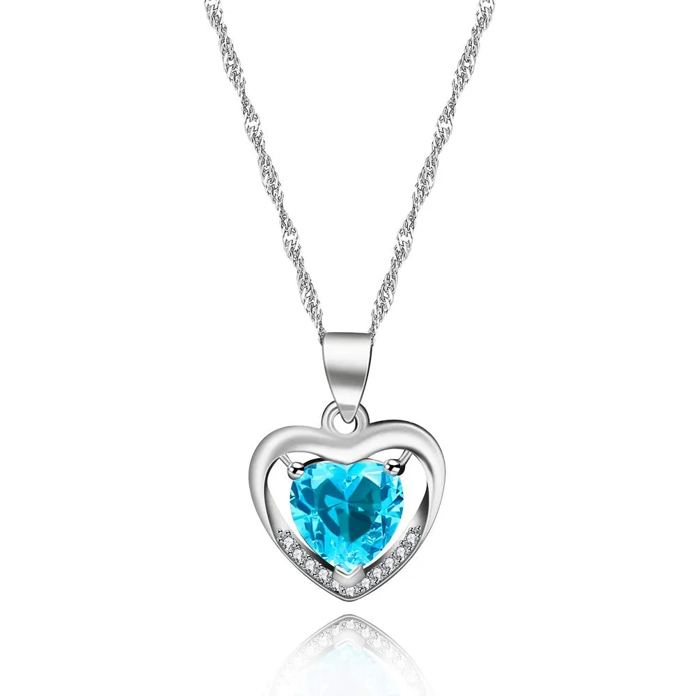 White Gold Plated Green CZ Double Heart Pendant Necklace