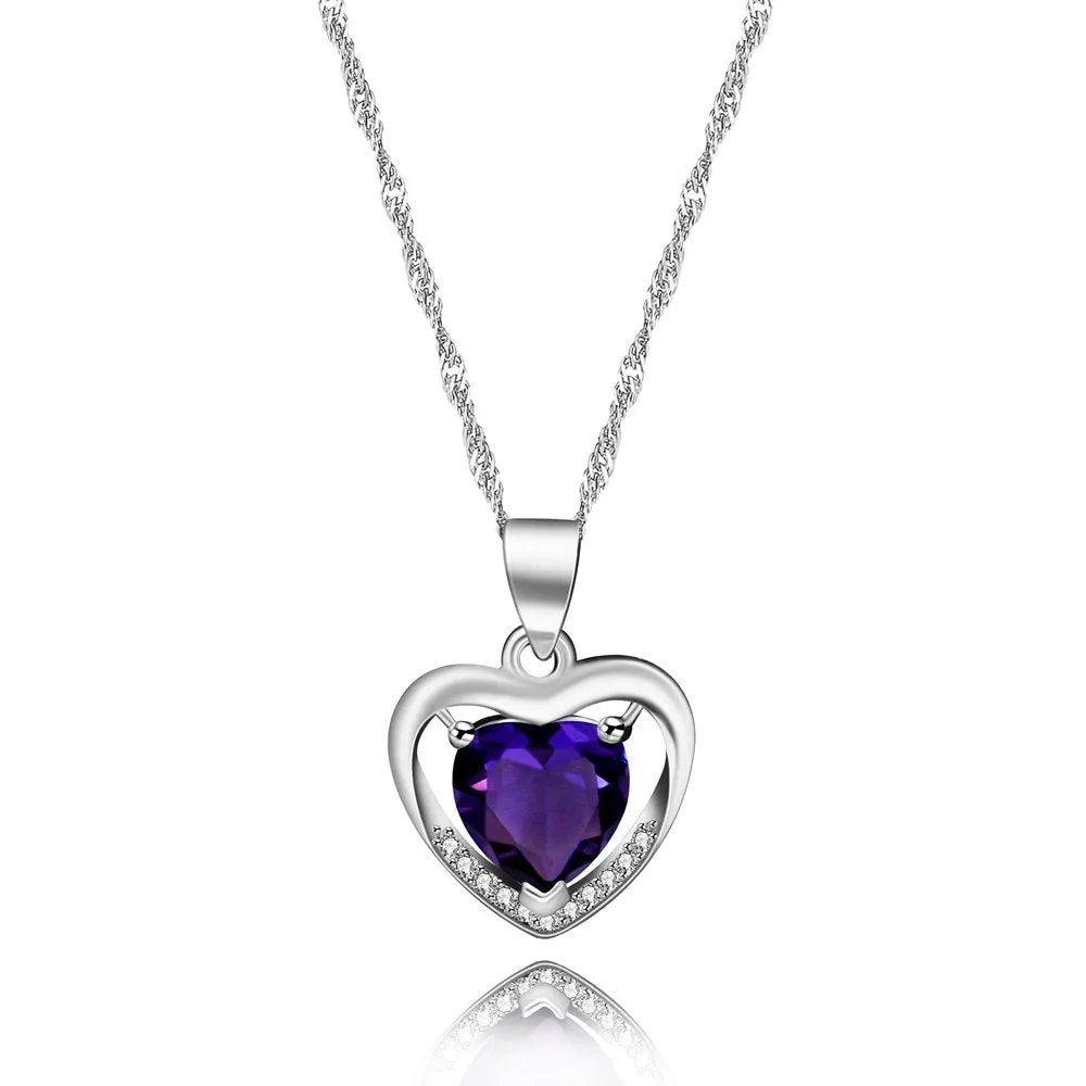 White Gold Plated Green CZ Double Heart Pendant Necklace