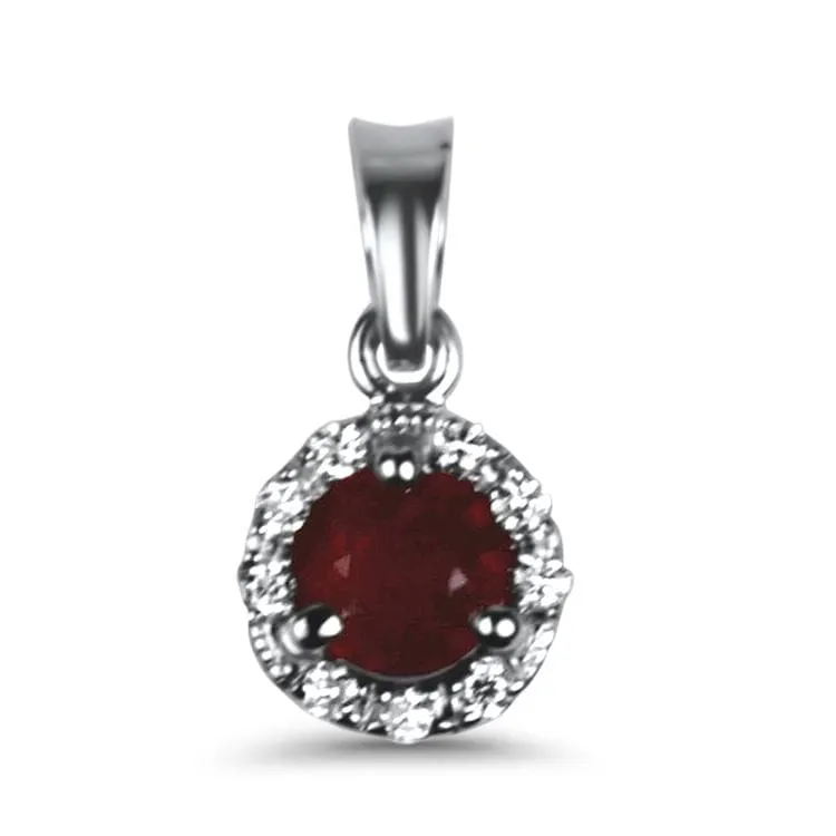 White Gold Round Ruby & Diamond Halo Pendant