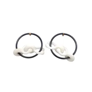 White Nylon link Circle Earrings