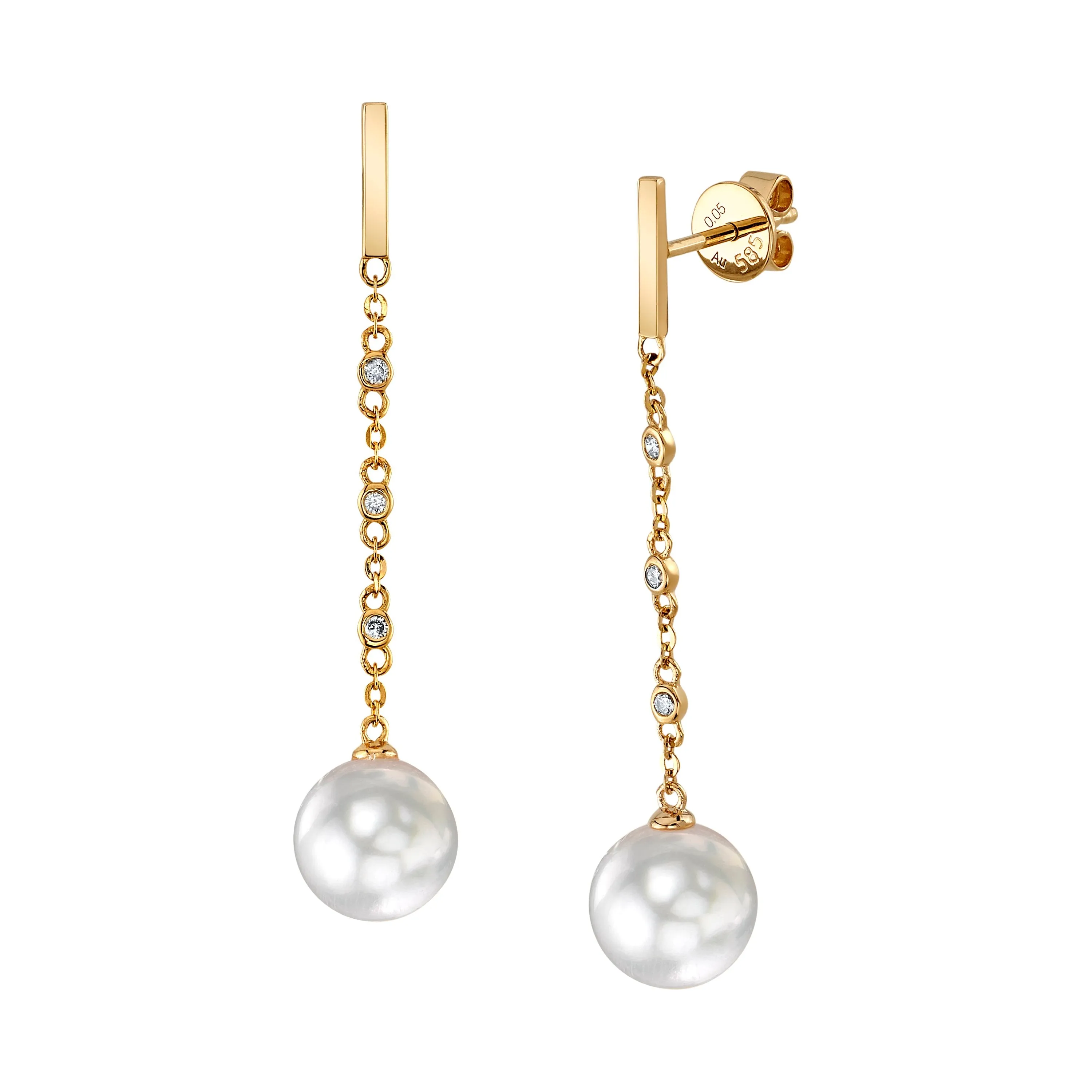 White South Sea Pearl & Diamond Flicker Dangle Earrings