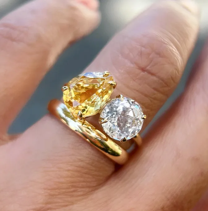 White Topaz and Citrine Toi et Moi Ring