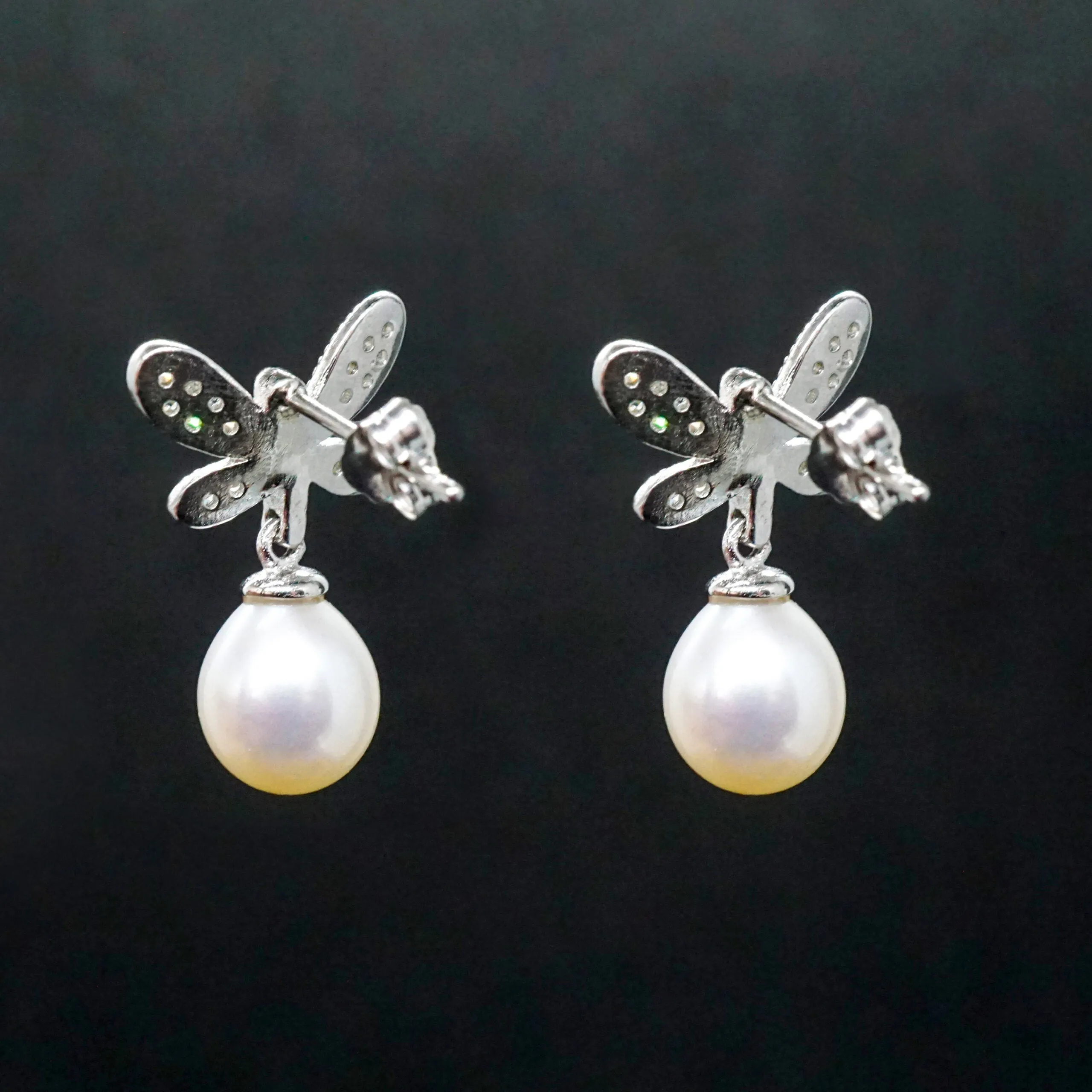 Willow X - Real Silver Freshwater Pearl Butterfly Drop Earrings