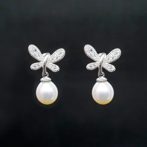 Willow X - Real Silver Freshwater Pearl Butterfly Drop Earrings