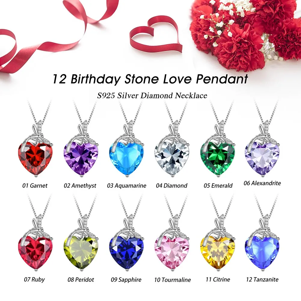 Women Dragonfly Heart Necklace Birthstone Pendant Jewelry Girl Birthday Gifts 925 Sterling Silver