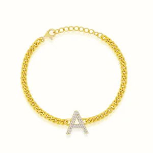 Women's Vermeil Diamond Initial Letter Cuban Bracelet