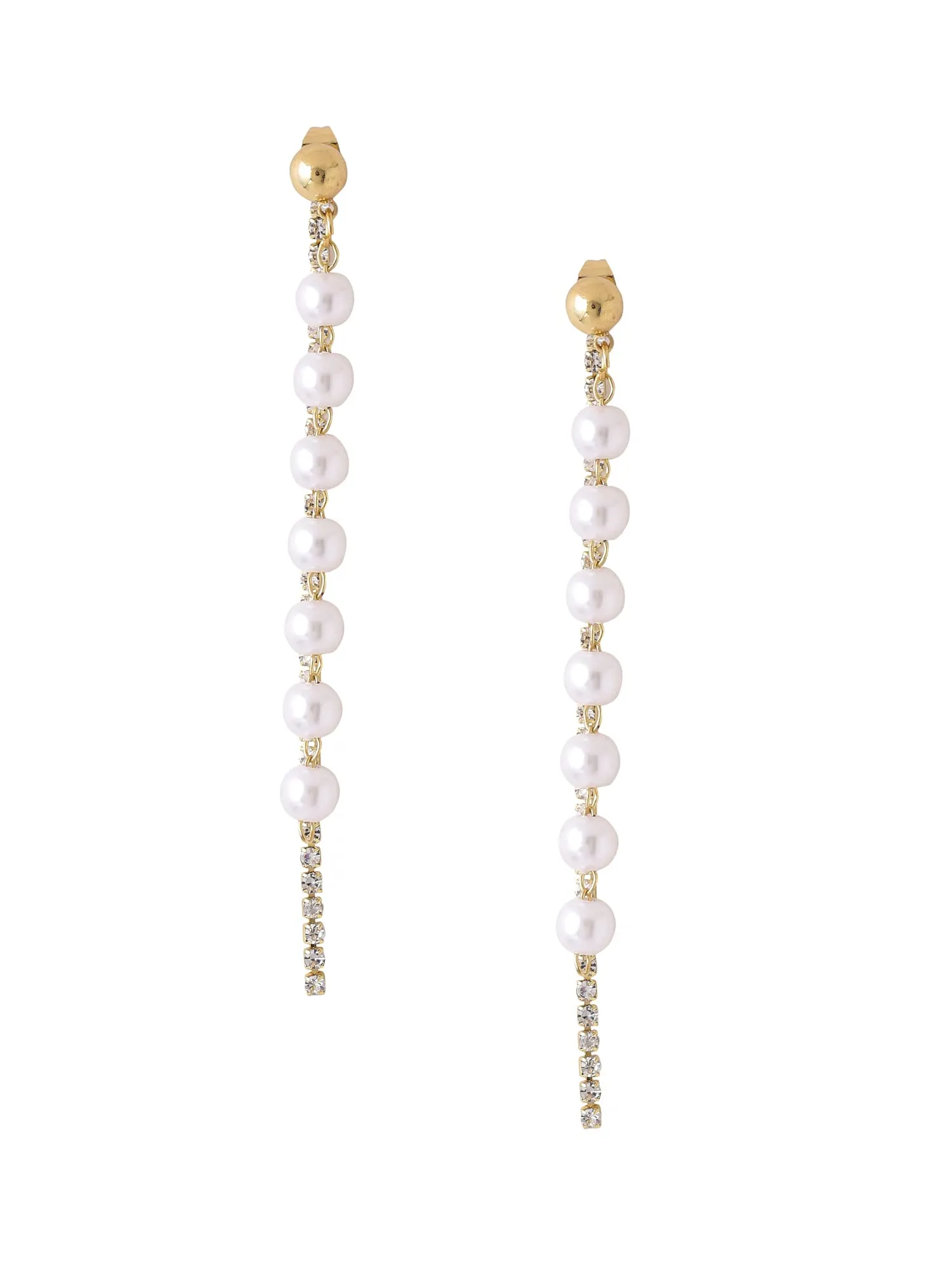 Yellow Chimes Earrings for Women and Girls Fashion White Pearl Dangler Earrings | Gold Plated Crystal Long Pearl Dangler Earrings | Birthday Gift for Girls & Women Anniversary Gift for Wife