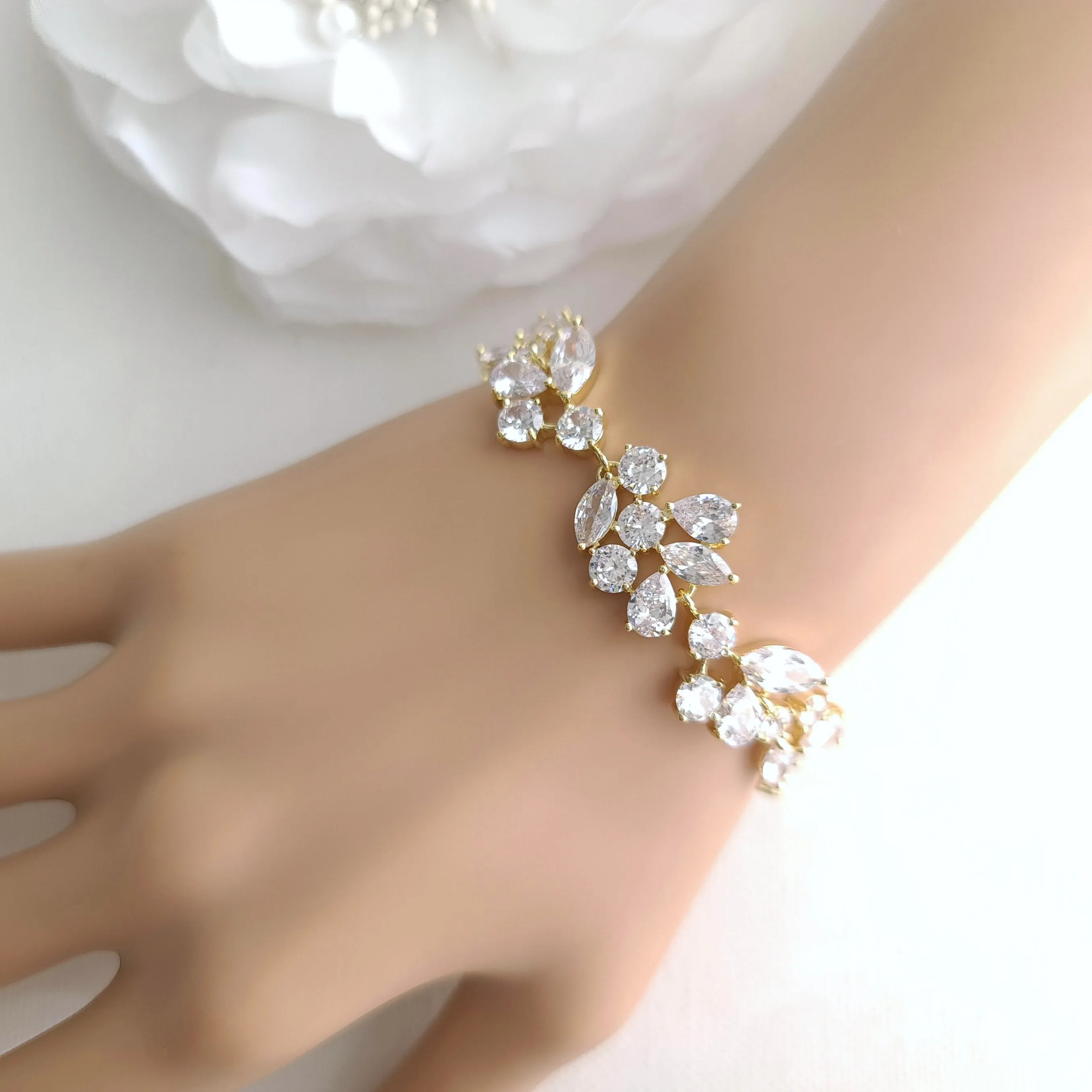 Zirconia Bridal Crystal Bracelet, Wedding Bracelet for Bride, Rose Gold Bracelet, Gold Bridal Bracelet, Wedding Bridal Jewelry, Nicole