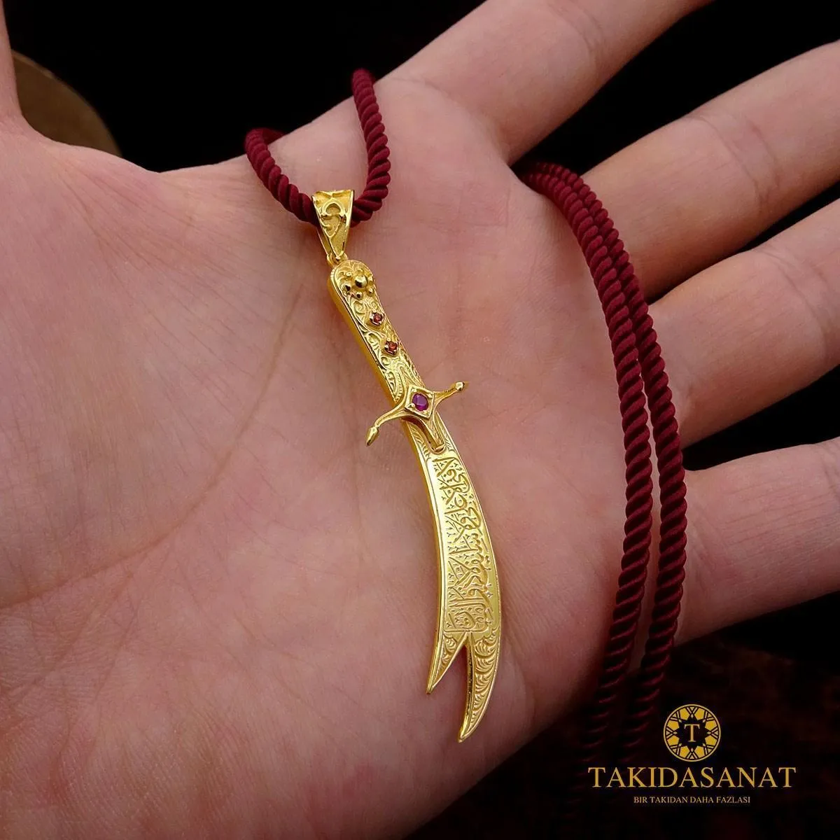 Zulfiqar Sword Gold Plated Silver Necklace